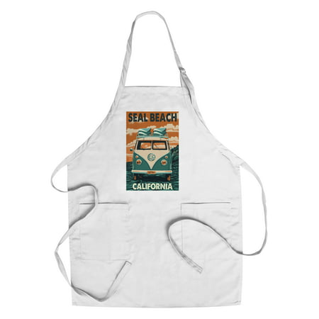 Seal Beach, California - Camper Van  - Lantern Press Artwork (Cotton/Polyester Chef's (Best Tv For Campervan)