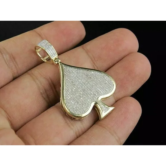 2Ct Round Cut Real Moissanite Ace Spade Card Men Pendant 14K Yellow Gold Plated