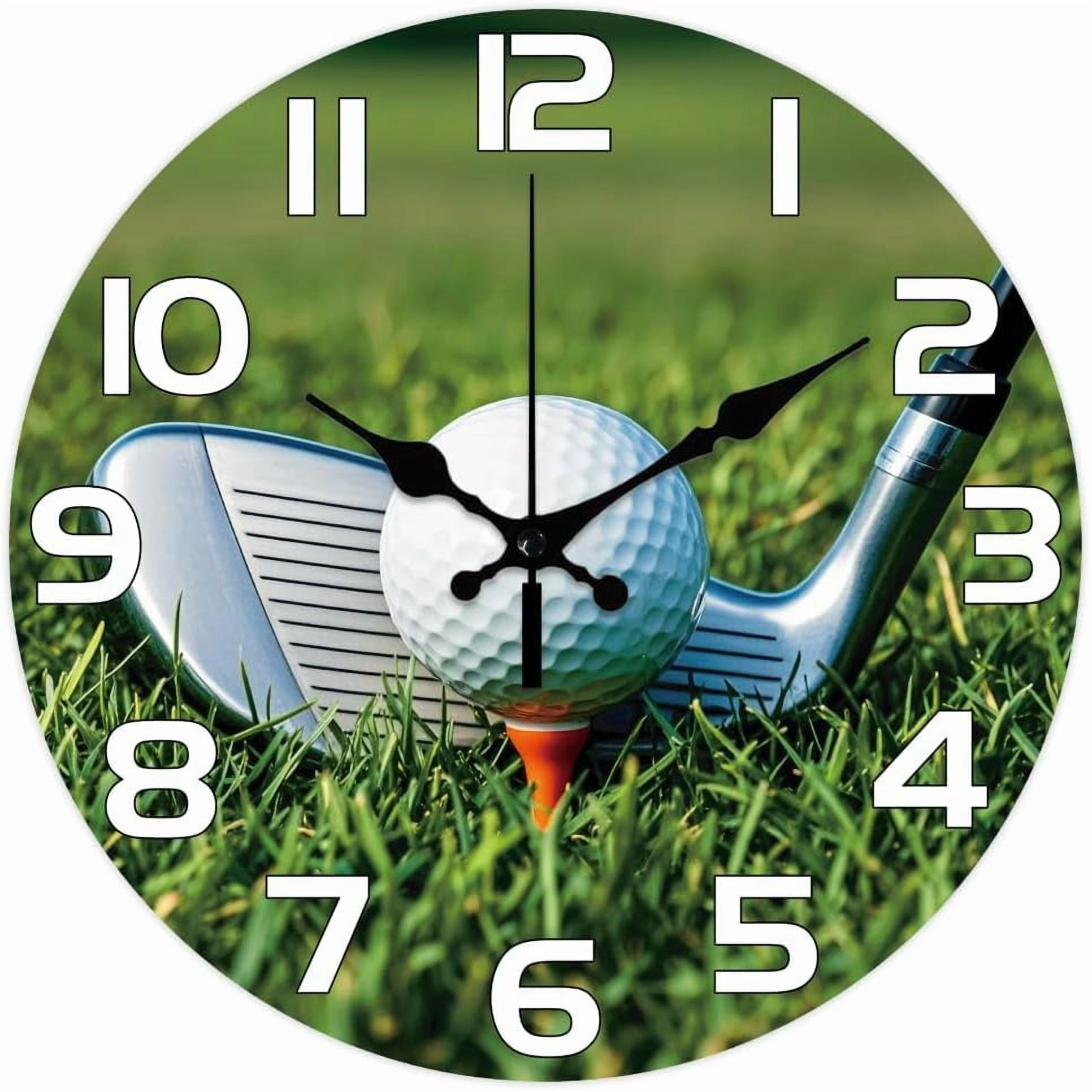 Golf Balls Pattern Wall Clock 12 Inch Golf Clubs Non-Ticking Clocks Round Wall Hanging Clock Battery Operated for Bedroom Living Room Kitchen Office Red