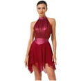 thumbnail image 5 of Aislor Women Ruched Metallic Mesh Lyrical Dance Dress Irregular Ballet Leotard Modern Contemporary Burgundy XL, 5 of 7