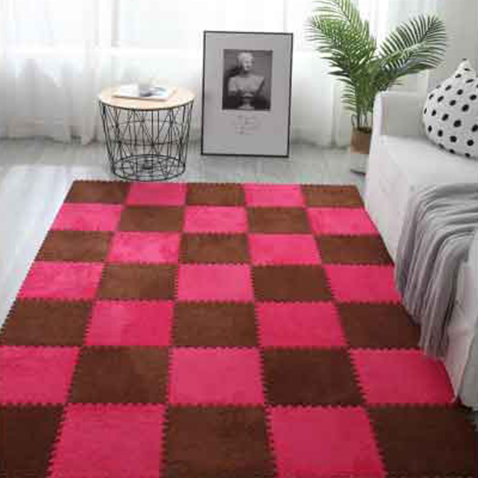 10pcs Interlocking Carpet Shaggy Soft EVA Foam Mats Fluffy Rugs Protective Floor Tiles Exercise Play Mats for Children Kids Room Home Parlor Bedroom, 11.8"*11.8" Red