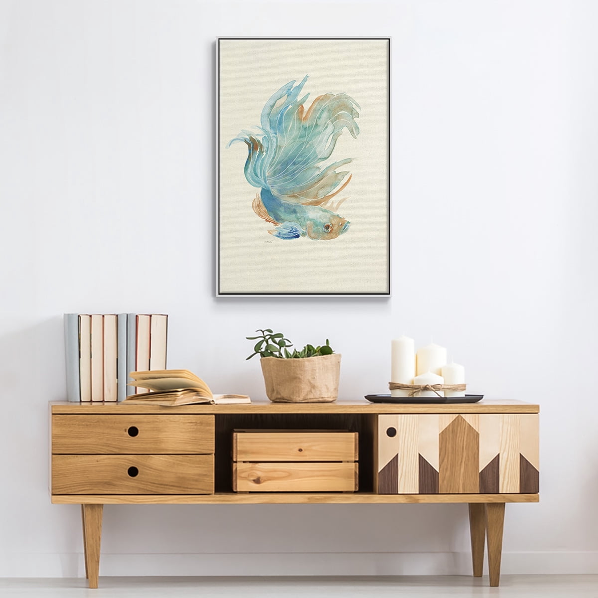 Betta I Framed Premium Gallery Wrapped Canvas - Ready to Hang - 25 x 37 - White Floating Frame