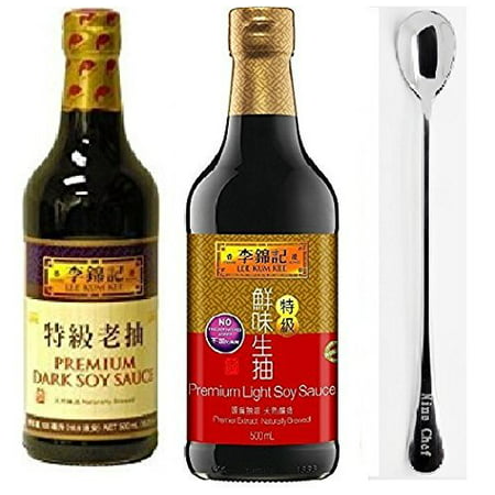 Lee Kum Kee Premium Light Soy Sauce 16.9-Ounce + Lee Kum Kee Premium Dark Soy Sauce - 16.9 fl. Ounce + One NineChef
