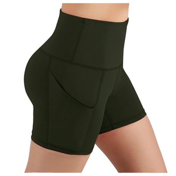 Babysbule Women Shorts Clearance Women Solid Pocket High-waist Hip Stretch Pants Running Fitness Yoga Shorts