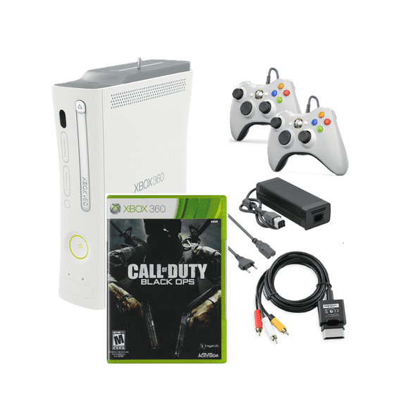 Microsoft Xbox 360 Console Original White with Call of Duty Black Ops and Two Retrofam Controllers (Refurbished)