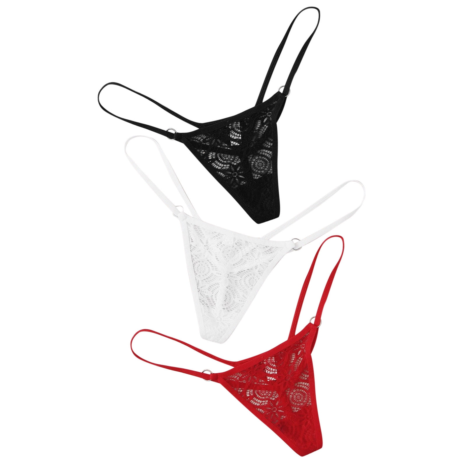 Plus Size Lingerie for Women Underwear 4PCS Women Lace Open Thong Panties  G-Pants Lace panties (red+black+ blue+white) XXL
