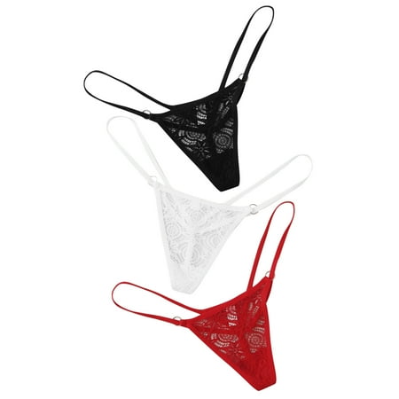 AnuirheiH 3PC Underpants Women s Sexy Lingerie Lace Open Thong Panties G-Pants Lingerie Underwear Clearance Under $10