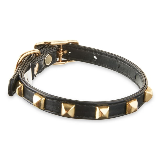 Vibrant Life Vegan Leather Black with Gold Studs Adjustable Dog Collar