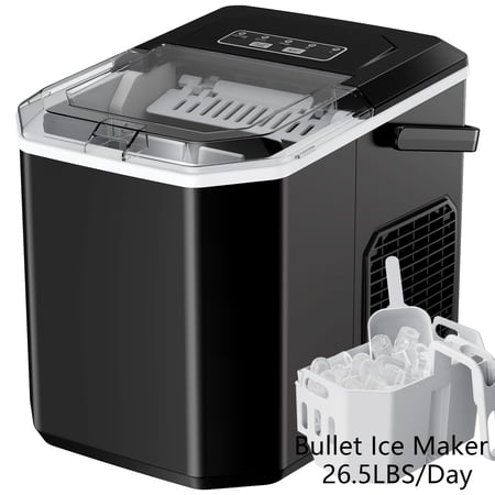"Dual Ice Maker Machine - 33/35lb Golden Nugget & 26lb Bullet Ice, Chewable Cubes, Self-Cleaning with Basket & Spoon - Portable for Home, Kitchen, Camping
