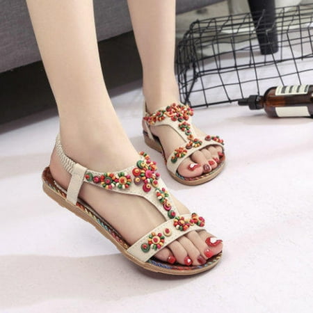 

Tangnade women shoes Women Ladies String Bead Casual Beach Shoes Sandals White 38