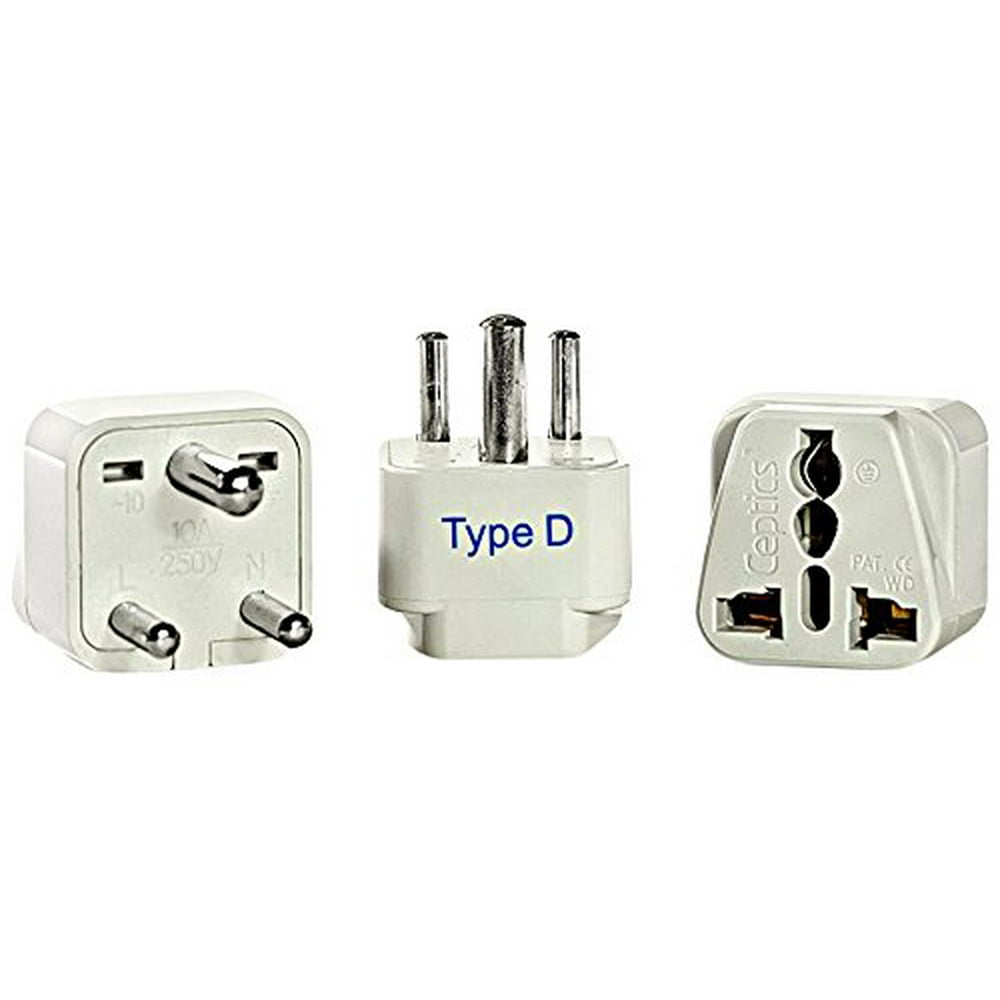 Ceptics Grounded Universal Plug Adapter for India (Type D) 3 Pack