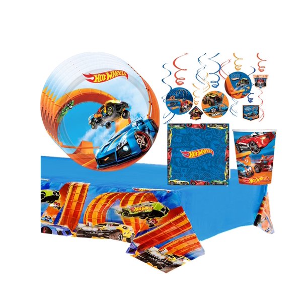 Hot Wheels Birthday Party Supplies for 8 Guests with Swirls by Amscan