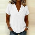 thumbnail image 2 of VBVC Women's Cotton Shawl Collar Blouse , Ladies' V-Neck Short Sleeve Casual Top , Breathable Everyday Summer Shirts For Women,White,S-2XL, 2 of 8