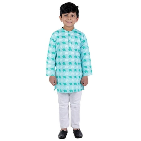 

Ahhaaaa Kids Ethnic Cotton Elephant Print Kurta Pajama Set For Boys