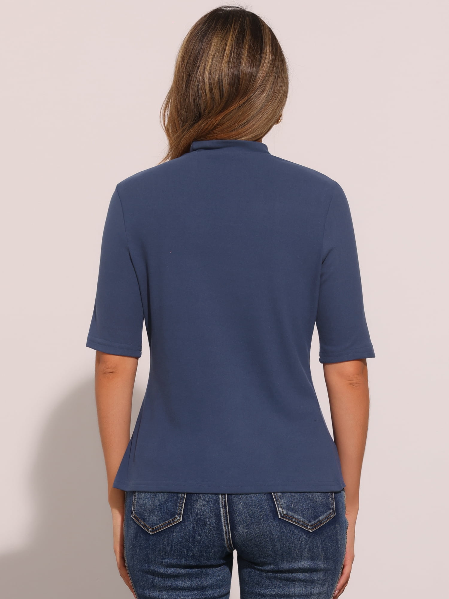 DARING DIVA Women's Half Sleeve Mock Turtleneck Casual Top S Gray Blue