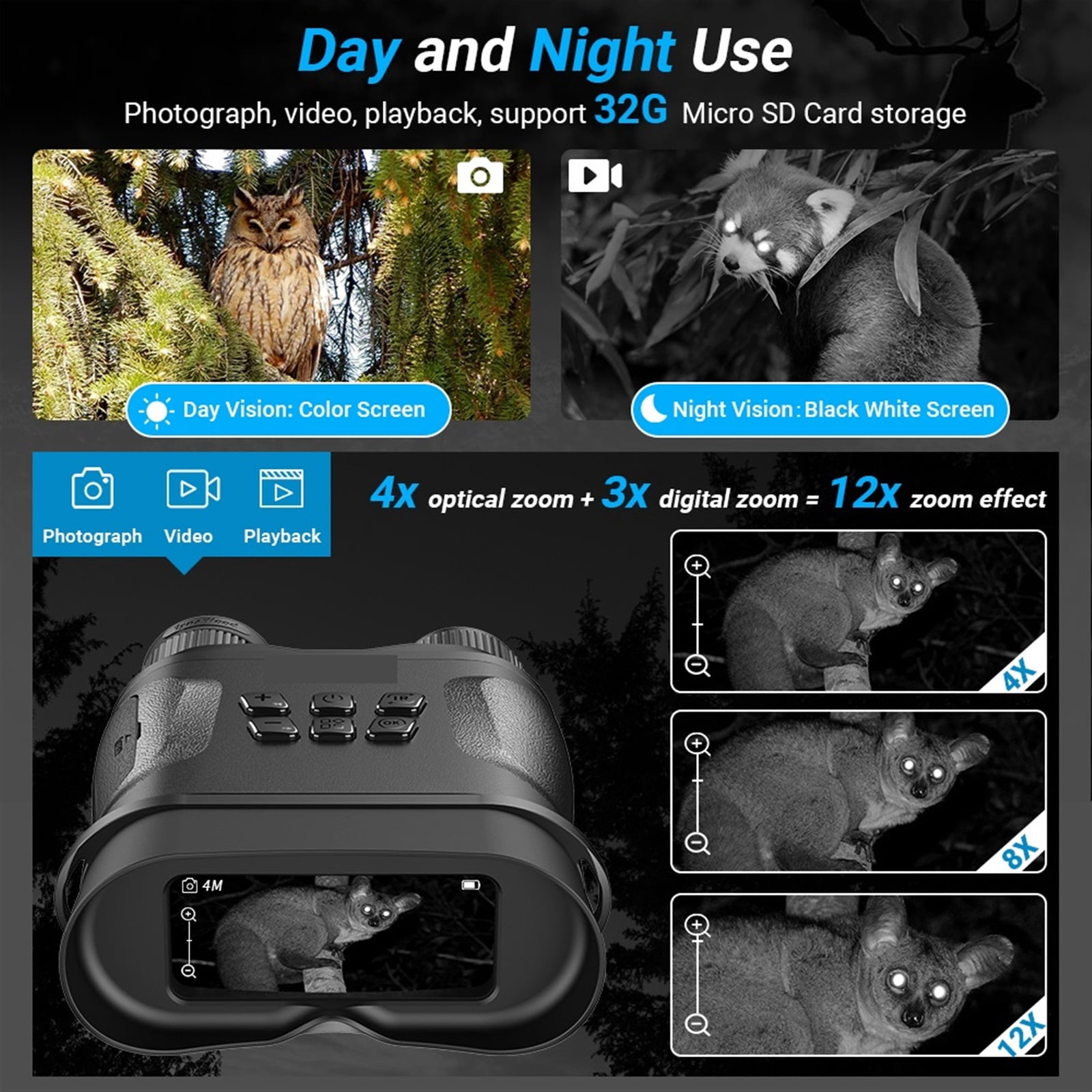 Powerful Night Vision Binoculars 2.3'' Large Screen Save Photo and Video with 32GB Memory Card visao noturno para caçar