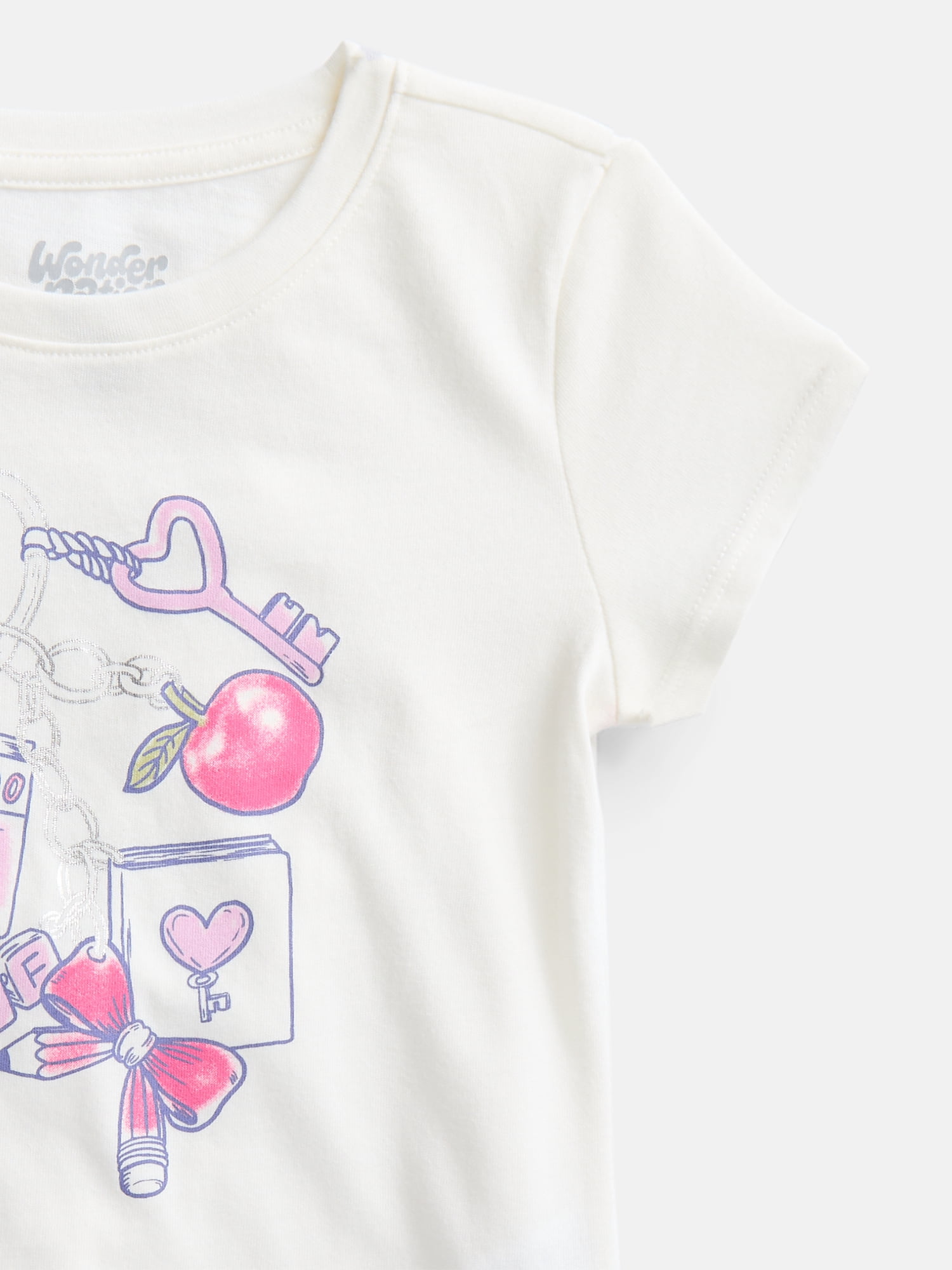 Wonder Nation Girls Embellished Graphic Tee with Short Sleeves, Sizes 4-18 & Plus