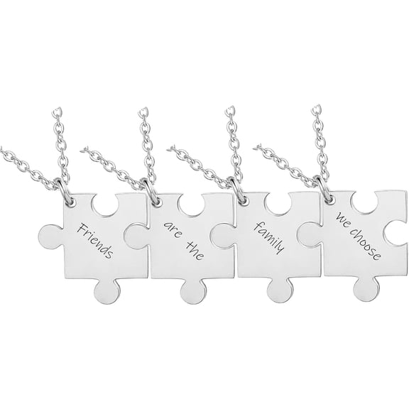 Best Friends Necklaces Pendant for 4-Free Engraved Name Date Friendship Matching Puzzle Stainless Steel Necklace Set Big Middle Little Sister Side by Side or Miles Apart Neckalce Pendant[a754]