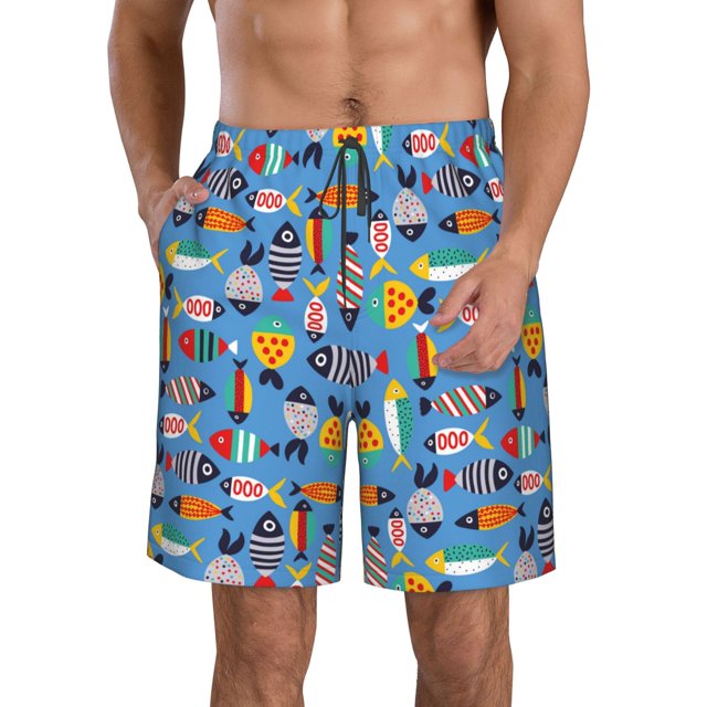 Fotbe Cute Flat Fish Trajes de Baño Estampados para Hombre, Shorts de Verano de Secado Rápido, Ropa de Playa, Bañadores-Large