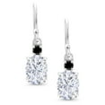 thumbnail image 2 of Gem Stone King 10K White Gold Moissanite and Black Diamond Dangle Earrings for Women (3.13 Cttw, Gemstone Birthstone, Oval 8x6mm), 2 of 5