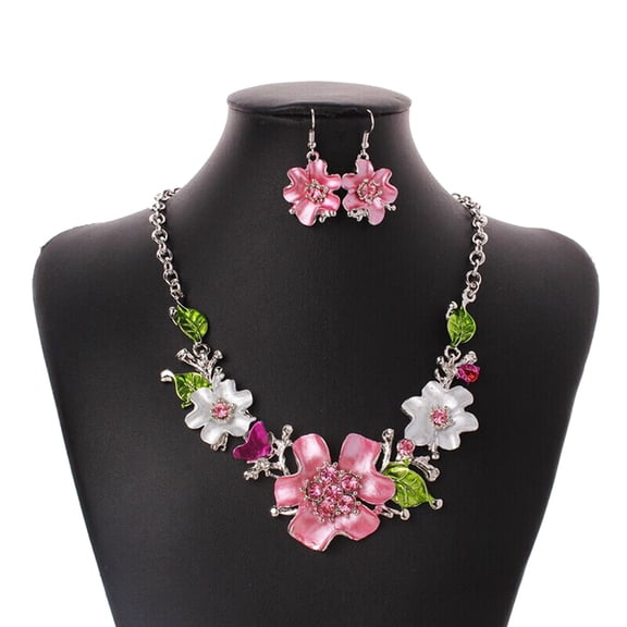 Soumake Multicolor Women Flower Rhinestone Inlaid Pendant Necklace Earrings Jewelry Set Fashion