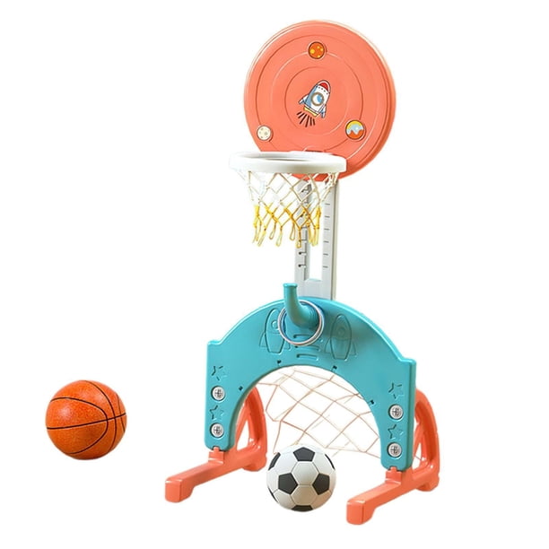 Juego de aro de baloncesto para niños con fútbol, juguete interior y exterior, actividad de altura ajustable, juguete deportivo para niños, regalo d Bucle azul naranja