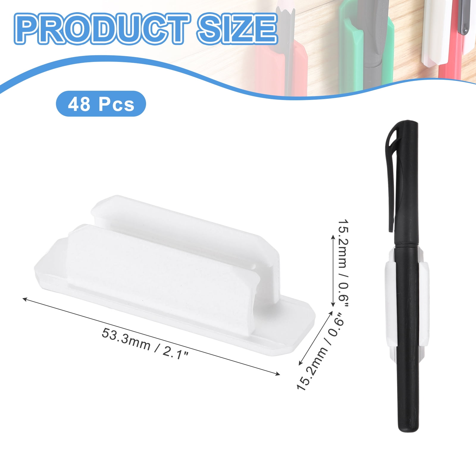 Adhesive Pen Holders, 48 Pack Silicone Flexible Pencil Holder Marker Clip Organizer for Walls, Clipboards, Writing Boards, Office, Car, Desk Accessories, White