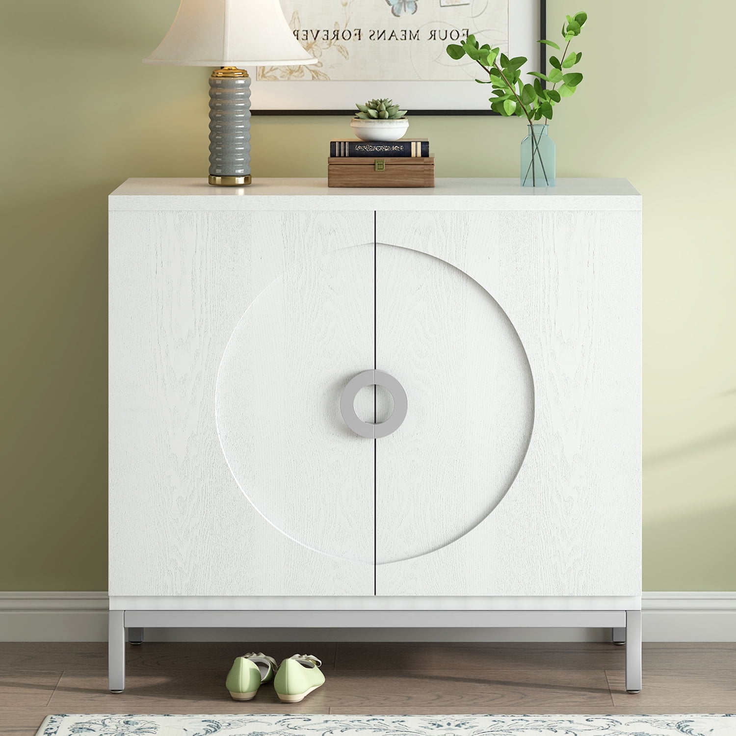 Kadyn Sideboard Buffet Cabinet, Accent Cabinet with Solid Wood Veneer and Metal Leg Frame, Kitchen Storage Cabinet for Entryway,White Kadyn Sideboard Buffet Cabinet, Accent Cabinet with Solid Wood Veneer and Metal Leg Frame, Kitchen Storage Cabinet for Entryway,White