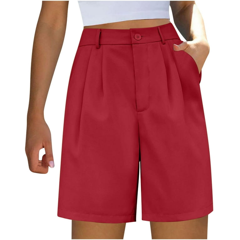 Straight-Leg Shorts for Women Casual Loose Half Pant Pleated High 