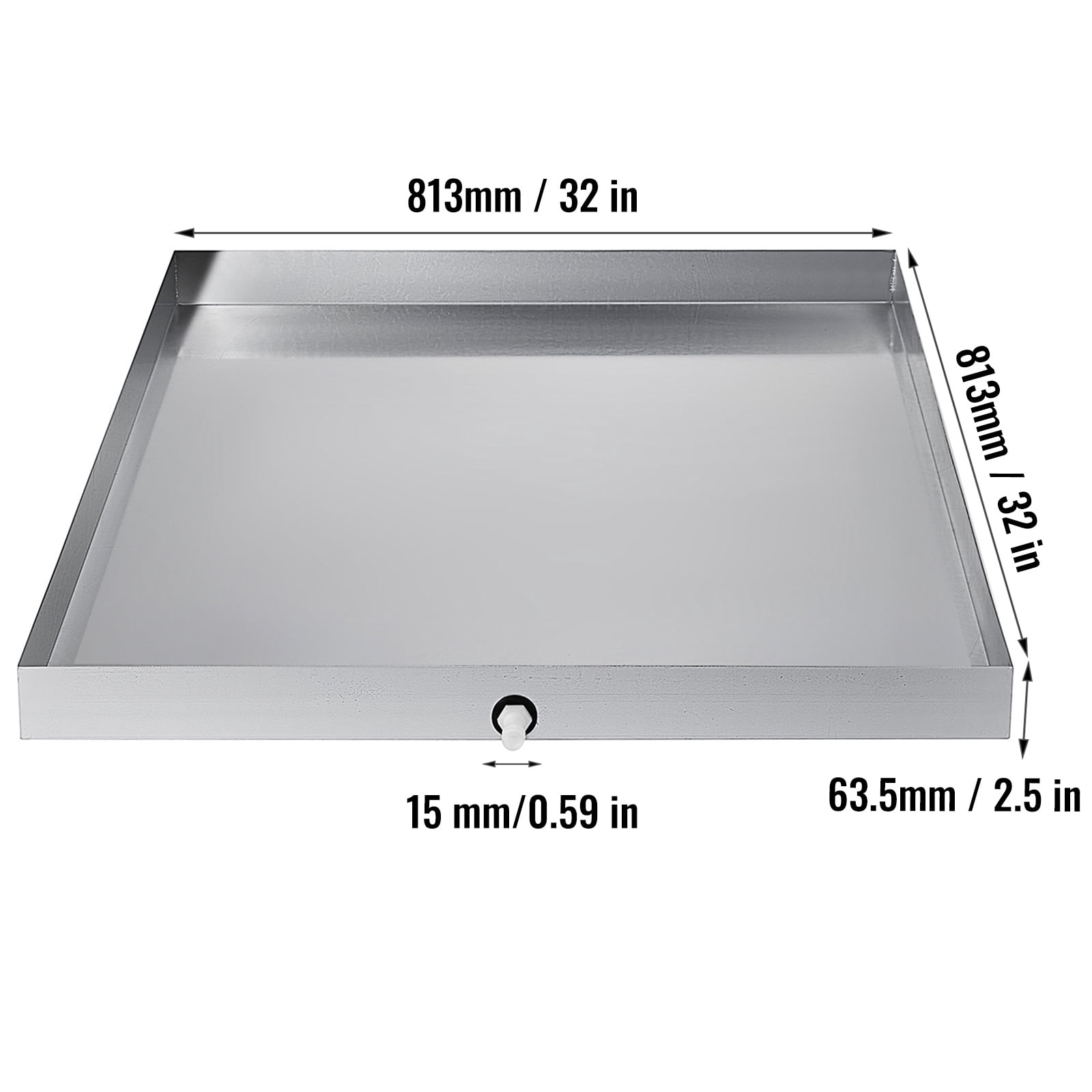 KFFKFF 32x32x2.5" Washer Pan, 18 GA Thick, 304 Stainless Steel, Durable Drip Tray with Drain Hole & Hose Adapter