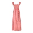 thumbnail image 3 of Women's Retro Pleated Suspender Ruffled Maxi Dress, 3 of 9