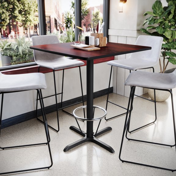 Emma   Oliver 36" Square Mahogany Laminate Bar Table Top-30"x30" Base/Foot Ring