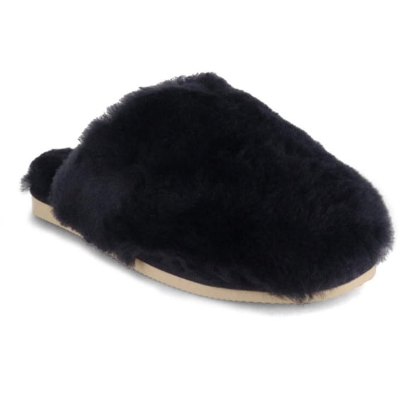 THIES Women's Sheepskin Slippers Fluffy, Navy