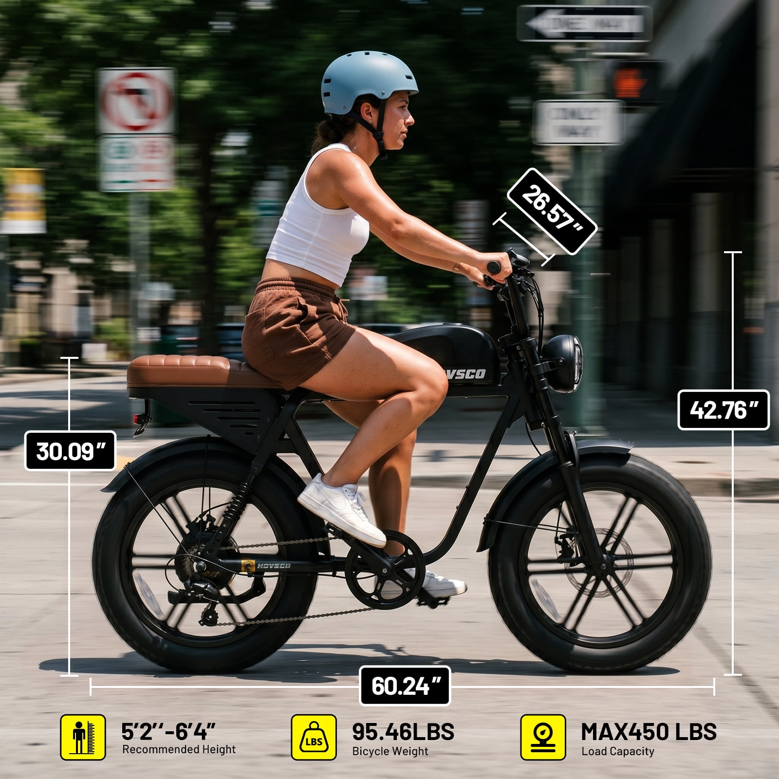 HOVSCO Electric Bike for Adults, 750W Motor, 48V 25AH 7-Speed E-Bike, 20'' Fat Tire E-Mountain Bike, Full Suspension UL2849