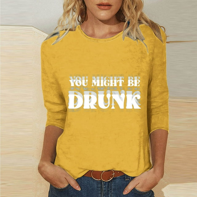 Jacenvly Hauts pour Femmes en Liquidation Mode Journée des Femmes Imprimé Ample Décontracté Col Rond Manches Trois Quarts T-shirt Chandail Haut Hauts et Blouses pour Femmes Grande Taille