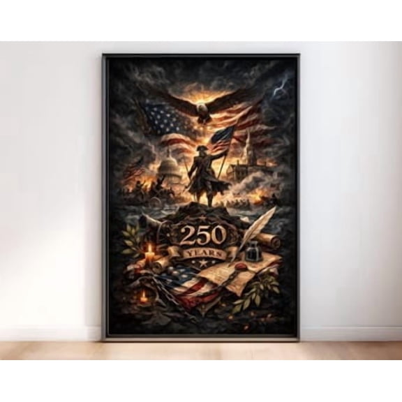 America 250th Anniversary Poster, Revolutionary War Decor, Patriotic USA Wall Art, 1776 Independence Print, 12x18 UNFRAMED