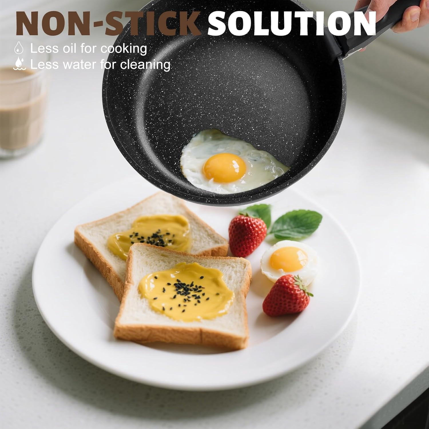 10-Piece Pots and Pans Set with Detachable Handles, Non-Stick Ceramic Cookware for Induction, RV, Oven Safe