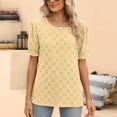 thumbnail image 5 of ZQGJB Cute Summer Tops for Women Lace Crochet Eyelot Short Sleee Crewneck Basic Tshirt Top Lightweight Trendy Solid Color Comfy Pullover Tees Relaxed Fitted Tunic Blouse Yellow L, 5 of 6