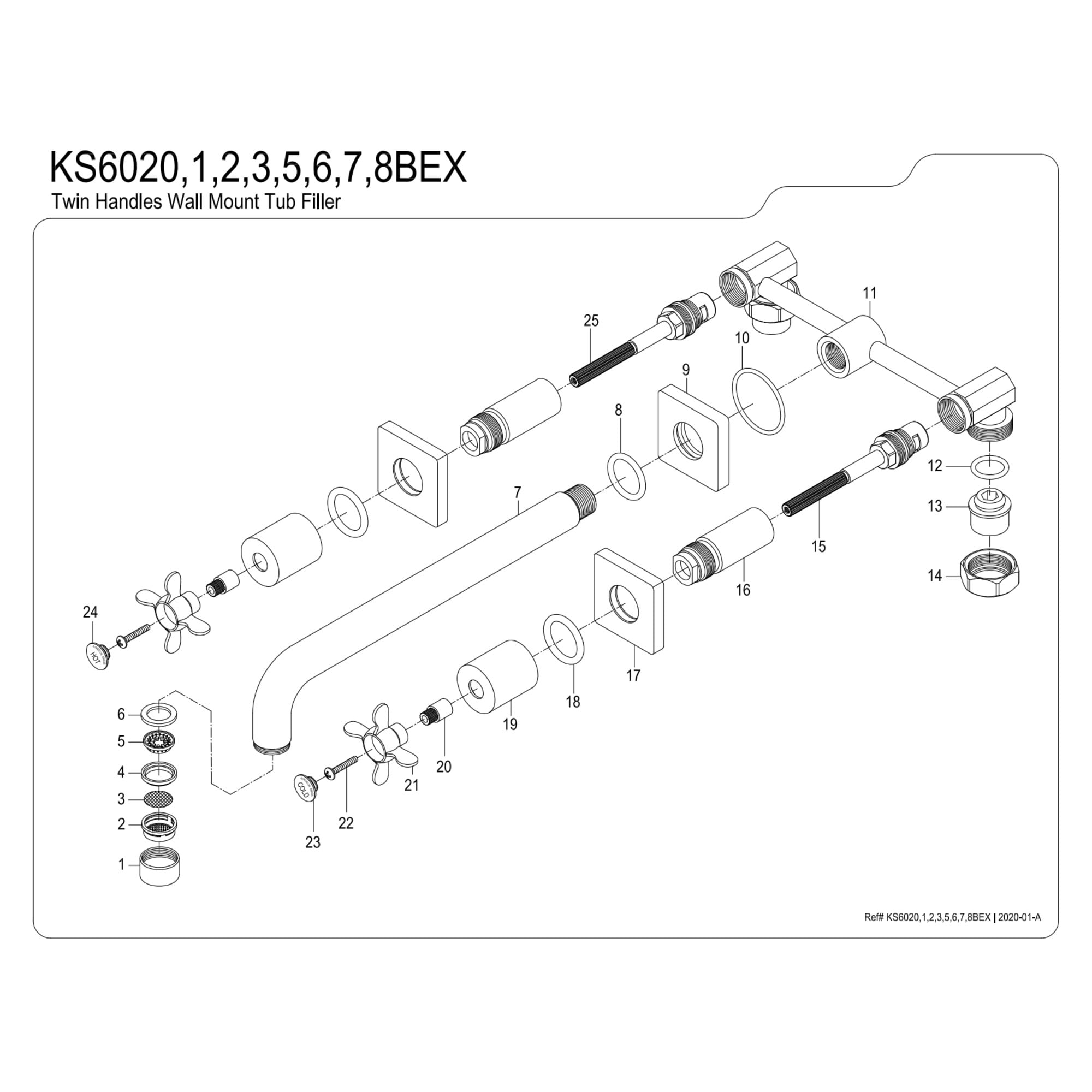 Kingston Brass KS6020BEX Essex Two-Handle Wall Mount Roman Tub Faucet, Matte Black