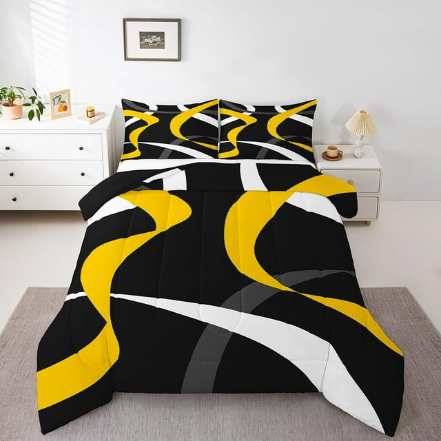 Erosebridal Abstract Stripe Comforter Sets Queen Size,Modern Lines Bedding Queen Comforter Set,Contemporary Art Decor,Reversible,Ultra Soft,3 Pieces