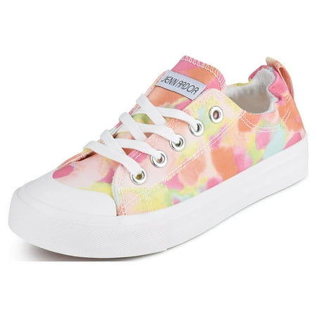 JENN ARDOR Womens Canvas Shoes Lace up Sneakers Low Tops Elastic Collar Fashion Comfort Shoe