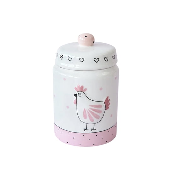 Hyknon Easter Chicken Storage Jar, Pink Ceramic Hen Storage Canister with Lid, Decorative Tank for Countertop Bookshelf Home Display, Multi-Purposes Can for Easter Kitchen Snacks Candy