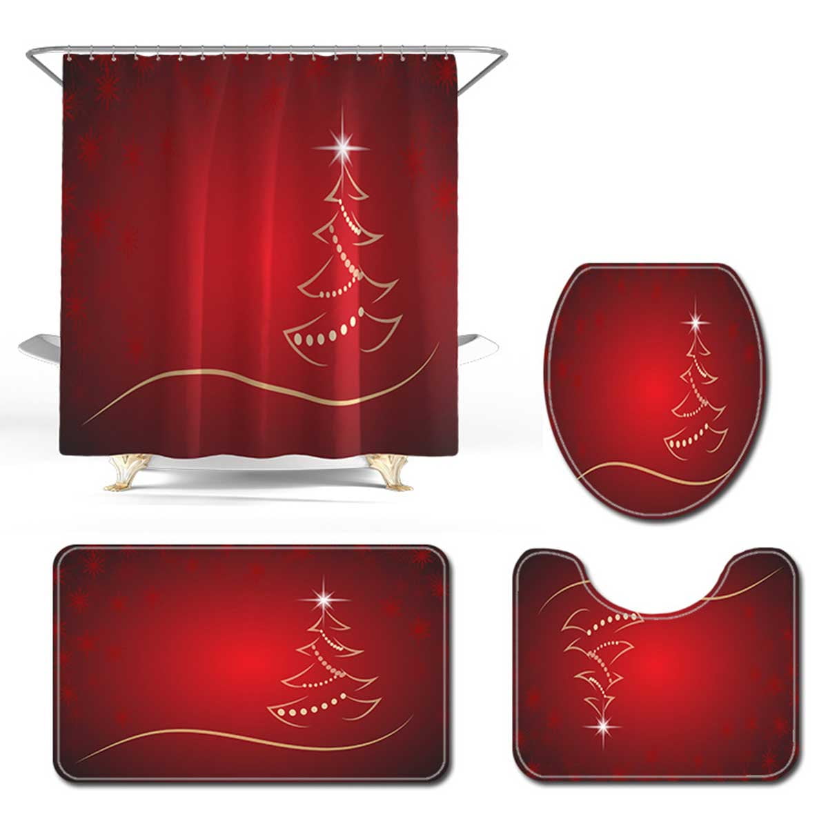 Christmas Print Bathroom Combination Set Shower Curtain ...