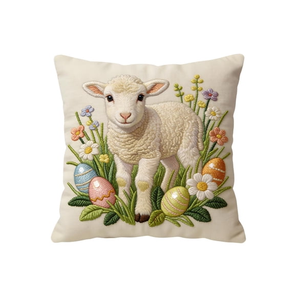 Easter Pillows Decorative Throw Pillows 18Inch Cute Embroidery Short Lint Pillow Cover for Sofa Bedroom Living Room Home Decoration