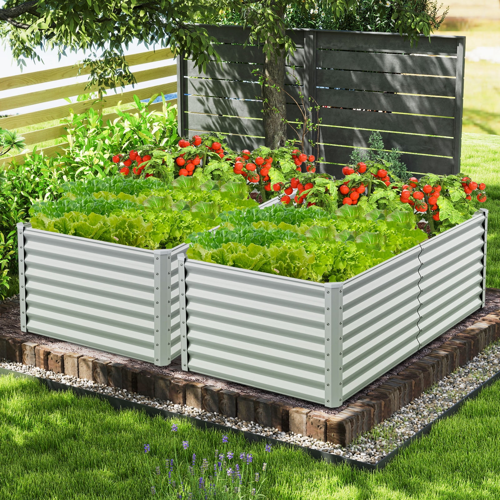 Gymax 2 PCS Raised Garden Bed Large Metal Planter Box Kit for Vegetable Herb 6' x 3' x 2' Gray