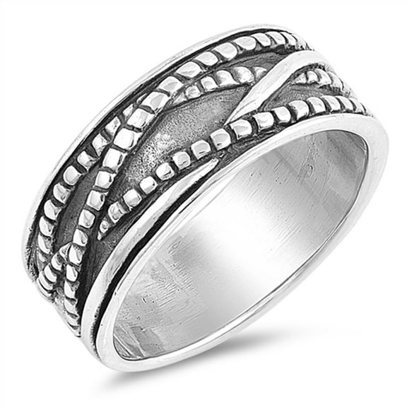 Oxidized Criss Cross Bali Rope Boho Ring .925 Sterling Silver Band Jewelry Female Male Unisex Size 8