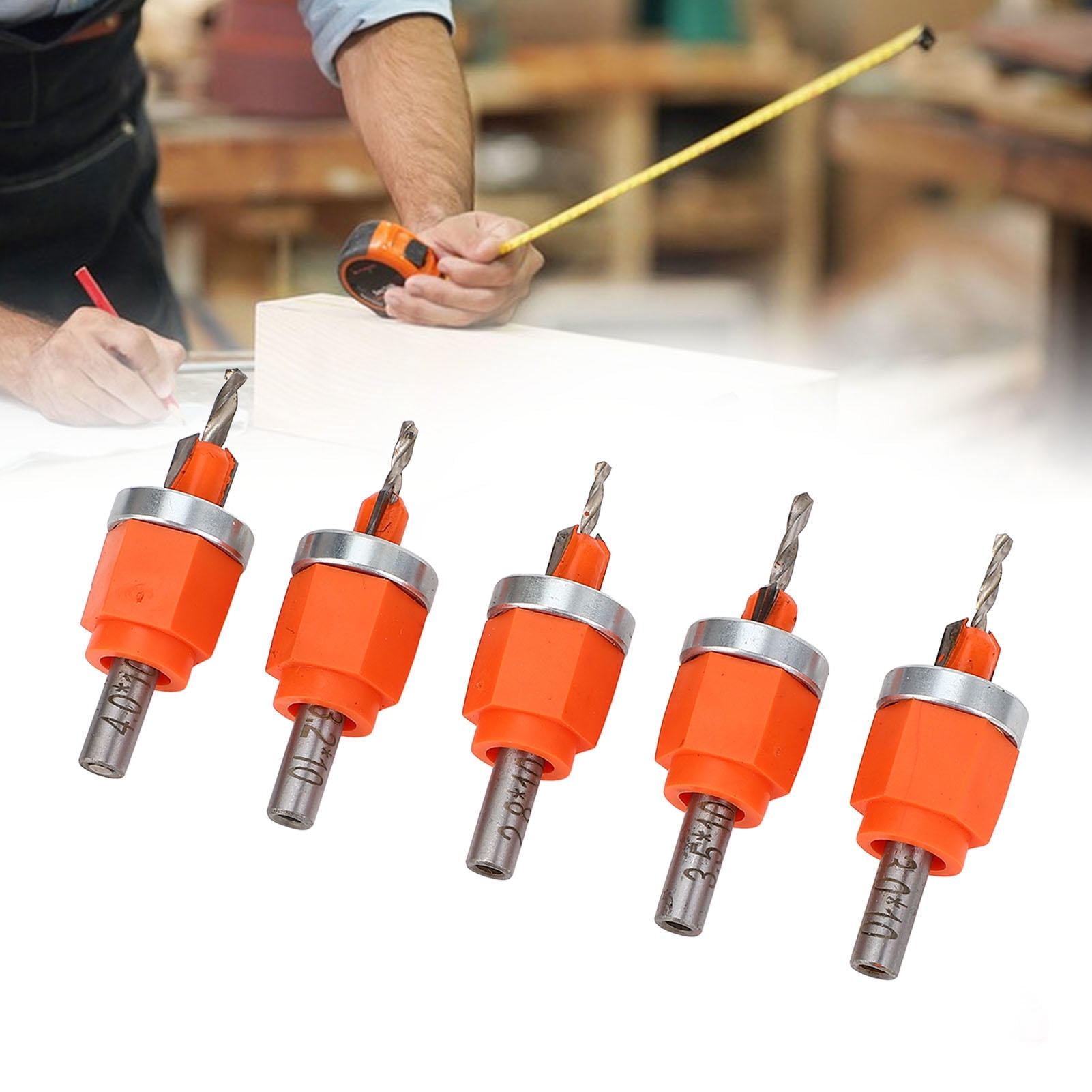 Yajisi 5‑Piece Limit Countersink Drill Bit Set – Cemented Carbide, Built‑In Depth Adjustment, Friction‑Reducing Bearing, Versatile Woodworking Tool