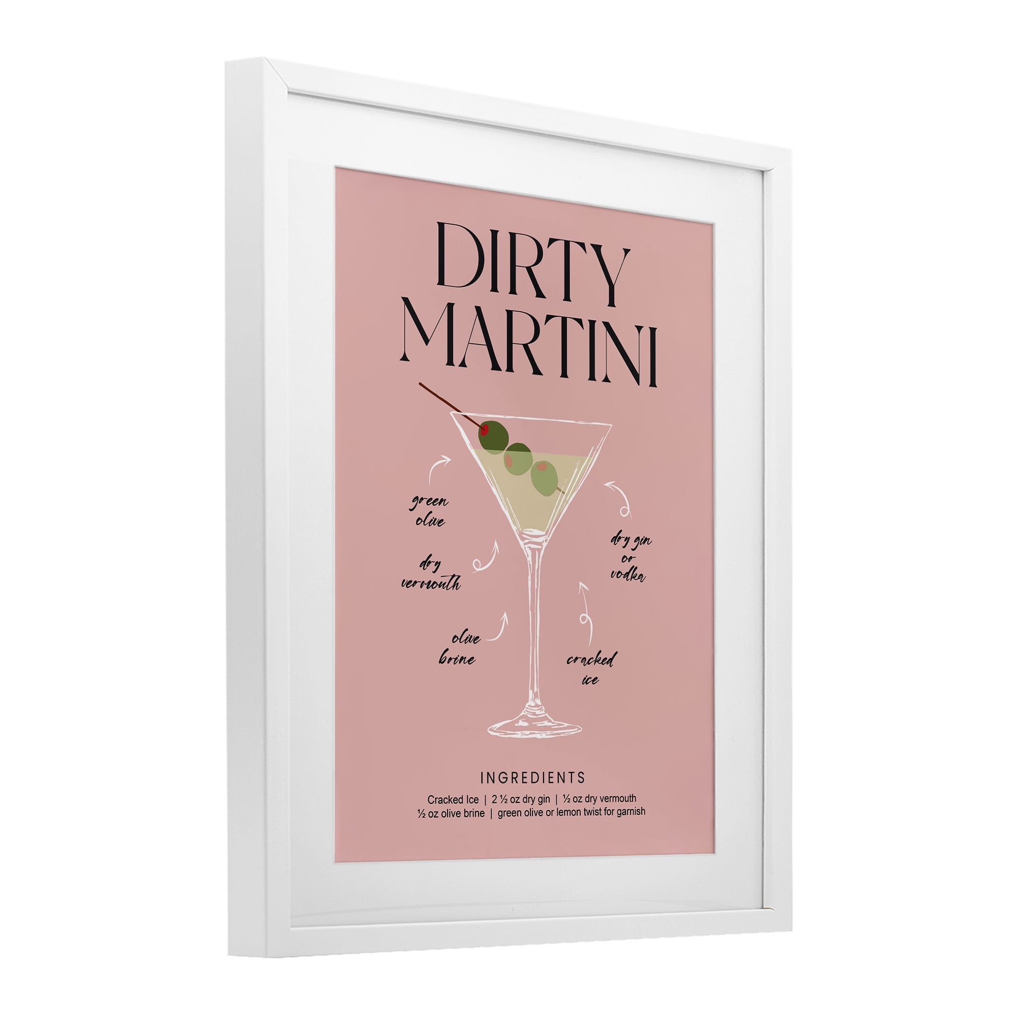 Stupell Industries Dirty Martini Pink Recipe White Framed Print Under Glass, design by Lettered and Lined