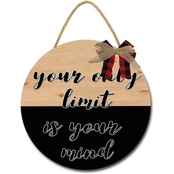 Eveokoki 12" Your Only Limit Is Your Mind Door Sign Plaque,Welcome Wall Hanging Signs Front Door Decor Home Decorative Door Sign Wooden Plaque Hanger for Bedroom Porch Yard