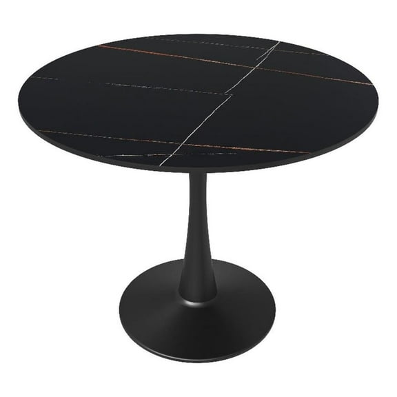 Bowery Hill Round Dining Table 35" Sintered Stone Tabletop in Black Steel